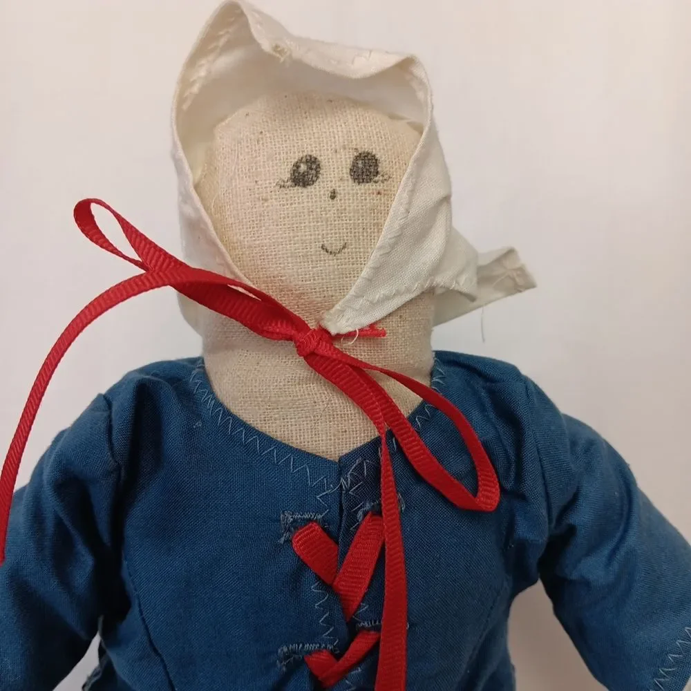 An Anytime Moravian Doll Handmade Cloth Rag Primitive Signed in 1993 Vintage